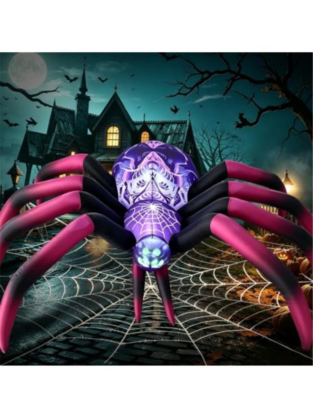 8FT Halloween Inflatable Decorations Spider, Build-in LED Lights Holiday Blow